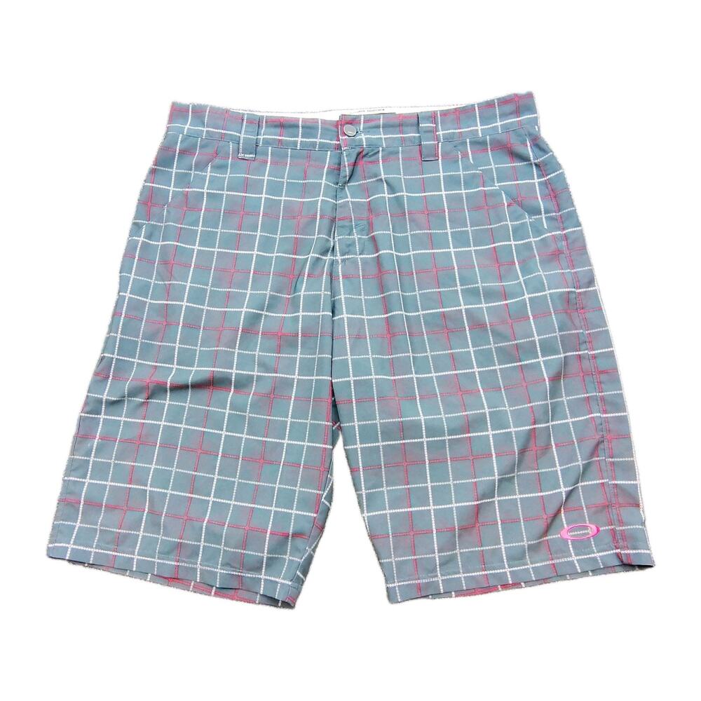 Oakley Stretch Flat Front Golf Shorts Charcoal / Pink Plaid Men's Size 36